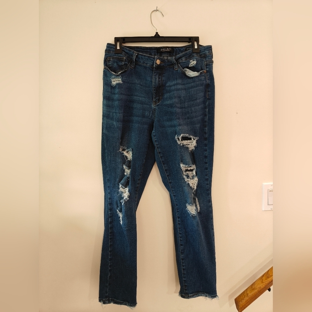 Judy Blue Boyfriend Distressed Dark Wash Blue Jeans Size 11/30